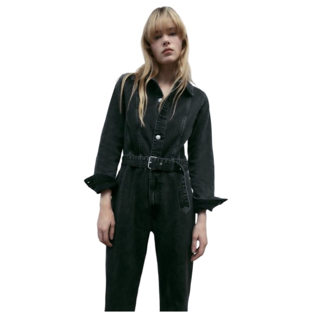 Zara Black Denim Jumpsuit